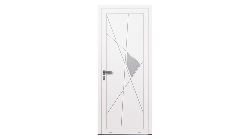 Porte d'entrée PVC parclosé POTOMAC Porte d'entrée blanche avec décor asymétrique du haut jusqu'au bas de la porte